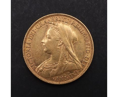 A QUEEN VICTORIA SOVEREIGN, MELBOURNE 1899. A Queen Victoria Sovereign, veiled old bust r. Reverse St George and the Dragon w