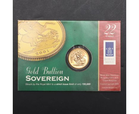 AN ELIZABETH II SOVEREIGN, 2001. An Elizabeth II Sovereign, bare head r. reverse George and the dragon, in Royal Mint 'Bullio