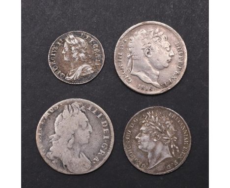 A GEORGE II MAUNDY TWO PENCE AND THREE SIMILAR. A George II two pence, laureate and draped bust r. Reverse with crowned 2, da