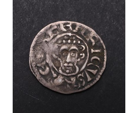 A KING JOHN SHORT CROSS PENNY, 1199-1216. Facing bust with scepter, in the name of Henricus, revere with short cross with fou