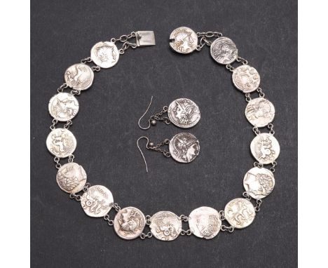 A NECKLACE AND PAIR OF EARINGS FORMED FROM EIGHTEEN PRE-IMPERIAL SILVER DENARIUS. A necklace formed from sixteen pre-imperial