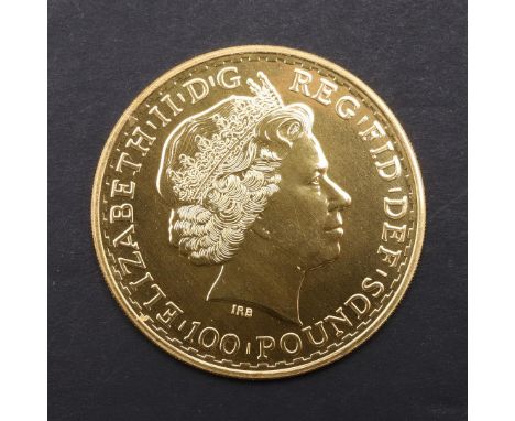 AN ELIZABETH II £100.00 GOLD BRITANNIA, 2013. A one ounce gold Britannia £100.00 coin. Crowned bust r. Reverse standing figur