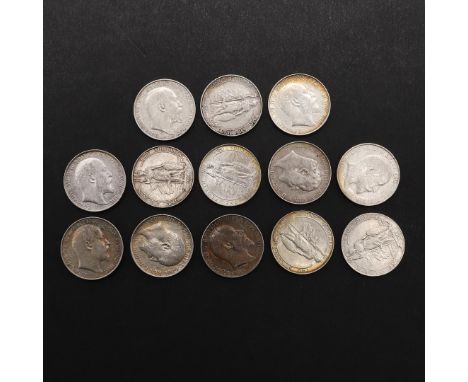 A COLLECTION OF THIRTEEN EDWARD VII FLORINS. Edward VII Florins, bare head r. Reverse Britannia standing on a ship's bow: 190