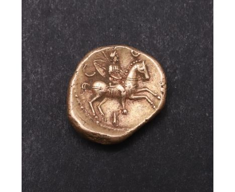 BRITISH IRON AGE, REGNI AND ATREBATES, VERICA, GOLD VINE LEAF STATER c. AD 10-40. Gold stater, Verica Vine Leaf Viri, slightl