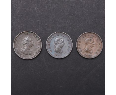 THREE GEORGE III HALFPENNIES, 1799, 1806 AND 1807. George III halfpenny. Third issue, Soho Mint, laureate and draped bust r. 