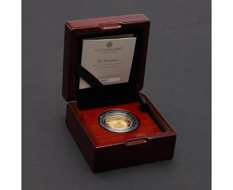 AN ELIZABETH II QUARTER OUNCE GOLD BRITANNIA, 2021. Britannia, quarter ounce gold proof coin, crowned bust r. seated figure o