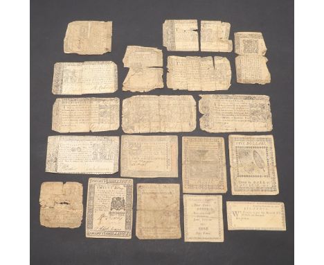 AN INTERESTING COLLECTION OF EARLY AMERICAN BANKNOTES. A collection of 17 early American notes: Five Dollars printed by Hall 