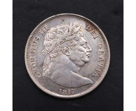 A GEORGE III HALFCROWN, 1817. A George III Halfcrown, large 'bulls head' bust r. with date 1817, reverse with crowned garter 