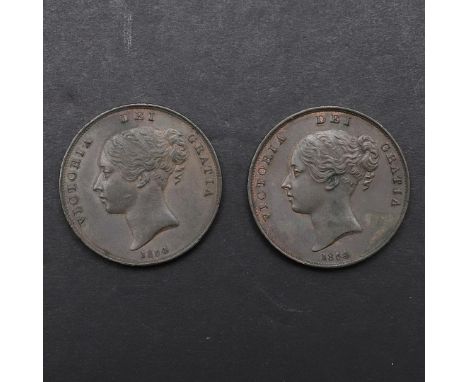 TWO QUEEN VICTORIA PENNIES, 1854. Young head l. Reverse seated figure of Britannia with plain trident, both dated 1854. *CR  