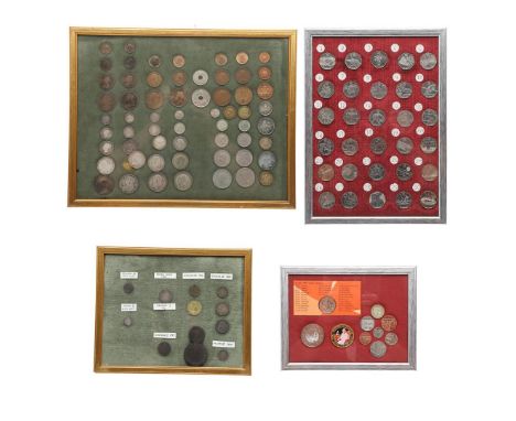 FOUR FRAMED COLLECTIONS OF COINS, EDWARD III AND LATER. Four framed collections of coins: 2012 collection, Olympic 50p coins,