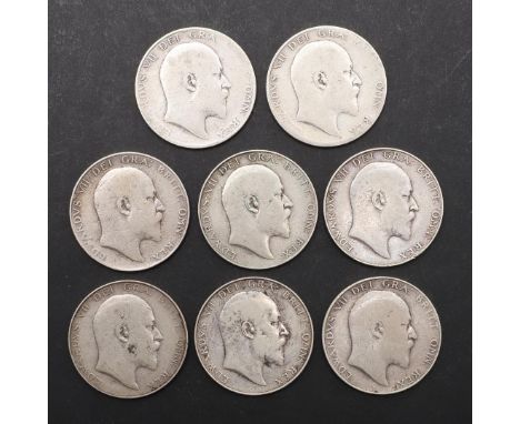 A COLLECTION OF EDWARD VII HALFCROWNS. 1902 - 1910. Edward VII Halfcrowns, bare head, r, Reverse crowned shield and date: 190