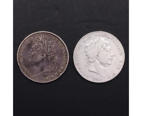 A GEORGE III CROWN, 1819, AND SIMILAR GEORGE IV CROWN 1821. A George III Crown, laureate bust r. dated 1819, Reverse  St Geor