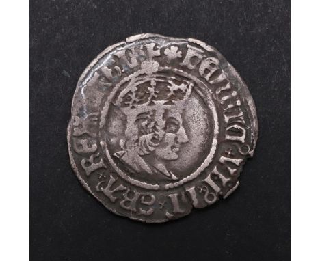 A HENRY VII (1485 - 1509). HALF GROAT. A Henry VII half Groat, profile issue, crowned bust r, mint mark possibly rose, revers