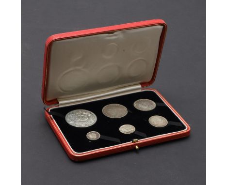 A GEORGE V SIX COIN PROOF SET, 1927. A George V six coin proof set comprising Wreath Crown, modified bare head l, reverse Cro