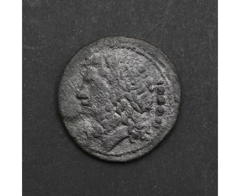GREEK COINAGE: VENUSIA. APULIA c. 210-200 B.C. Quincunx, Laureate head of Jupiter l. with five pellets behind. the Reverse an