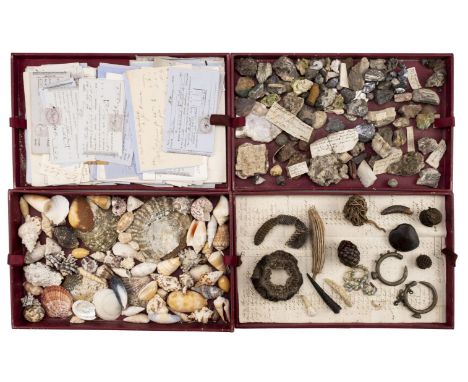 * Geological cabinet. A 4-drawer Victorian cabinet of geological specimens and receipted bills relating to the estate of Will