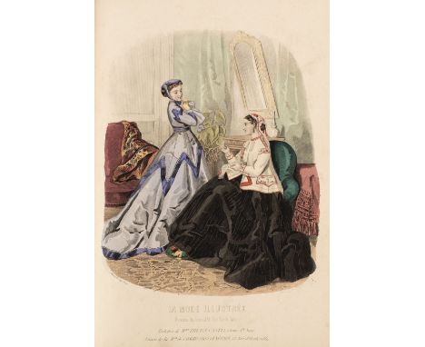 Fashion. A volume containing a collection of 43 plates mostly from La Mode Illustrée , Paris, 1865-1866, 43 hand-coloured eng