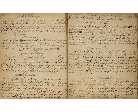 Cookery. A manuscript receipt book, with ownership names of Miss Hitch and Polley Lee, dated 1730 and 1733, 53 pages containi