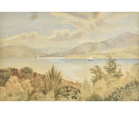 * New Zealand. View of Milford Sound, South Island, New Zealand, mid-19th century, watercolour, heightened with white bodycol