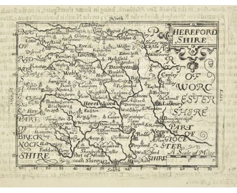 Herefordshire. Bill (John), Herefordshire, [1626 ], uncoloured engraved map, slight text show-through, 90 x 125 mm, English t