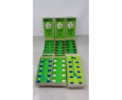 Six boxed Subbuteo Football Team including reference numbers 13, 41, 96, 100, 206 (missing goalkeeper) and 208 
