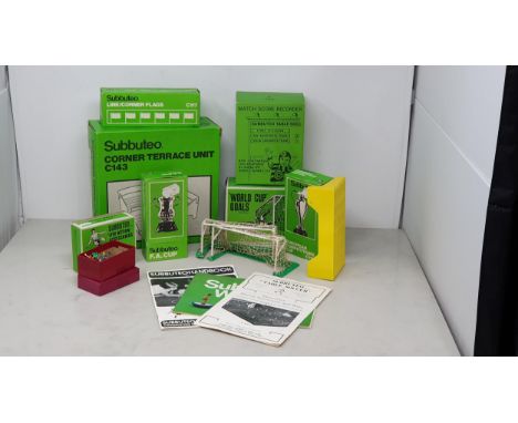 A quantity of Subbuteo Accessories including boxed C130 World Cup Goals, boxed C143 Corner Terrace Unit, C115 Match Score Rec