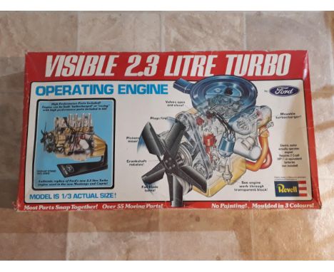 A boxed Revell 1/3 scale Ford 2.3 litre turbo Engine plastic kit, parts all contained within original sealed plastic bags 