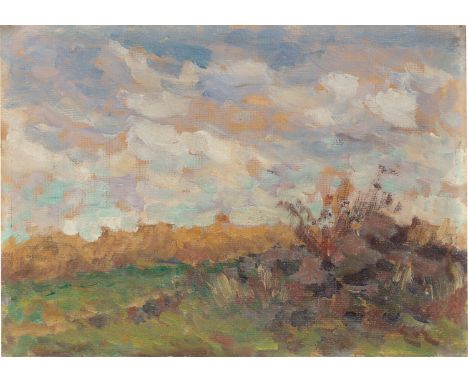 (See English version below)Norddeutsche Landschaft. Um 1918Öl auf Malpappe. 25&nbsp;×&nbsp;34,9&nbsp;cm ( 9&nbsp;⅞&nbsp;×&nbs