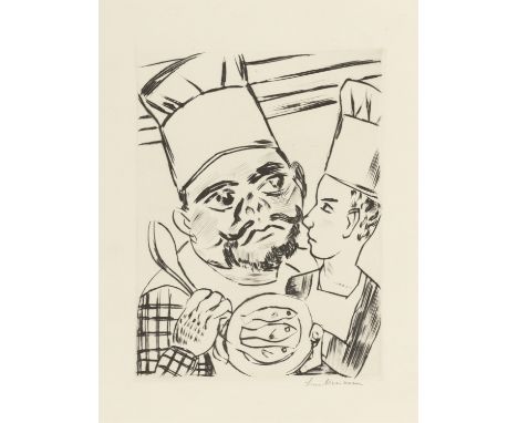 (See English version below)„König Jerums Sohn Ursulus als Küchenlehrling in der Küche seines Vaters“. 1923Kaltnadel auf Bütte