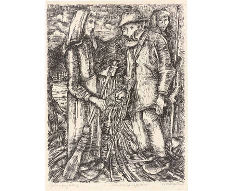 (See English version below)„Meine Mutter mit Nachbar Bauer“. 1937Lithografie auf Japan.  65,5&nbsp;×&nbsp;50,5&nbsp;cm (70,3&