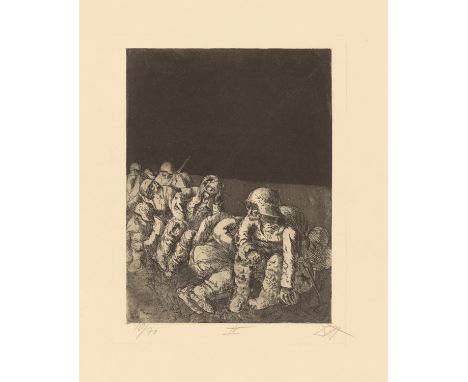 (See English version below)„Ruhende Kompanie“. 1924Aquatinta auf Papier. 25,7&nbsp;×&nbsp;19&nbsp;cm (47,7&nbsp;×&nbsp;35,6&n