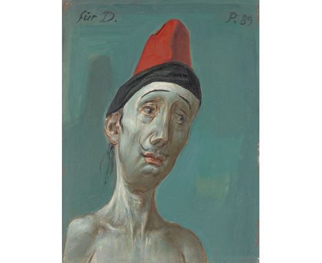 (See English version below)Porträt mit phrygischer Mütze. 1989Öl auf Hartfaser.  24,5&nbsp;×&nbsp;16,7&nbsp;cm ( 9&nbsp;⅝&nbs