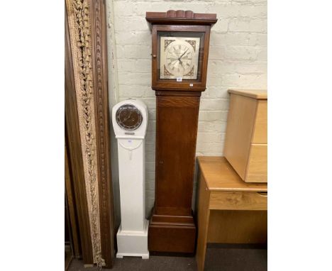 Oak longcase clock with later quartz movement and 1930's painted grandmother clock (2).