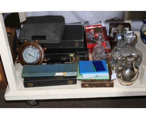 Coin year pack, cased cutlery, barometer, decanter, mantel clock, typewriter, etc.