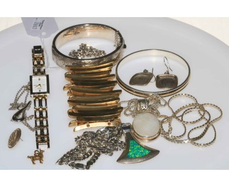 Silver bangle Rotary watch, bracelets, necklaces, pendants, etc.