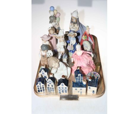 Seven Lladro figurines, Coalport and Royal Doulton ladies, seven KLM, Nao, etc.