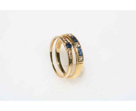 18 carat and 9 carat gold, sapphire and diamond rings, size K.