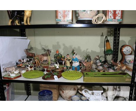 Collection of Border Fine Art sculptures, Royal Doulton figurines, recorder, Art Deco style lamp, etc.