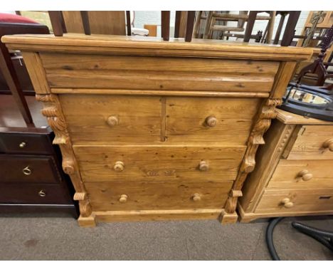 Pine Scotch chest of five drawers, 111cm by 107cm by 51cm.