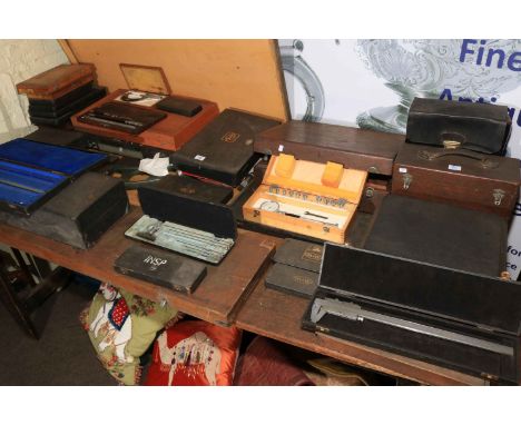 Collection of vintage measuring equipment, trunk, case, etc.