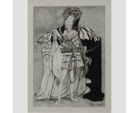 Garland, 20th century, a caricature of George III, lithograph, 21 x 14cm