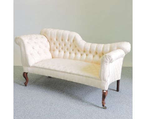 A late 19th century cream upholstered button back chaise longue, 153cm 