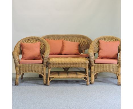 A wicker and bamboo conservatory suite, to include a sofa, 125cm