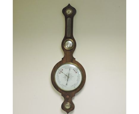 A 19th century rosewood cased wheel barometer, with a spirit level below, 102cm tall