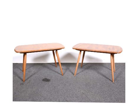 Two Ercol small coffee tables, model 213, rounded rectangular tops, width 72cm, depth 44cm, height 44cm.