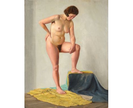 CURT QUERNER(1904 Börnchen - 1976 Kreischa) Akt, 1929Öl auf Holz, 42,5 x 33 cm, rückseitig beschrieben: Für Kurt Querner zeic