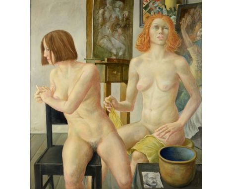 VOLKER STELZMANN(geb. 1940 in Dresden, tätig in Berlin)Modelle, 1974/75Mischtechnik auf Hartfaserplatte, 110 x 100 cm, gerahm