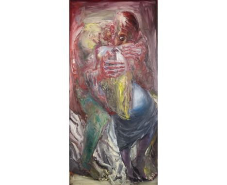 HUBERTUS GIEBE(geb. 1953 in Dohna bei Dresden, tätig in Dresden)o.T., 1986Öl auf Hartfaser, 160 x 75 cm, gerahmt, links oben 
