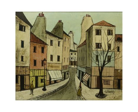 Charles Levier AKA "Villard", French (1920 - 2003) Oil on Canvas, French Town Scene with Figures, Signed Lower Right. Inscrib