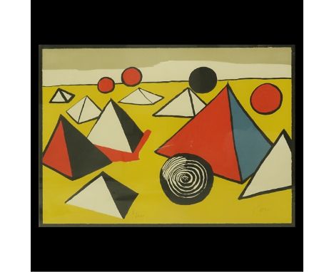 Alexander Calder, American (1898-1976) Color Lithograph "Pyramides - Circa 1970". Signed and numbered 2/100 in pencil. Measur